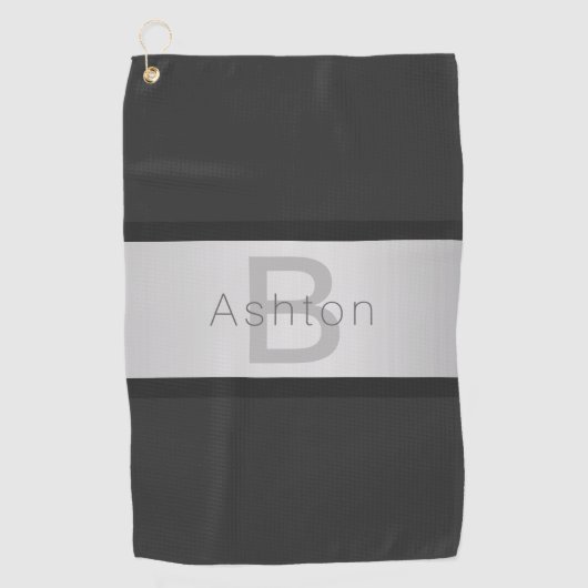 Jouw naam en monogram | Grays & Faux Silver-look Golfhanddoek (Voorkant)