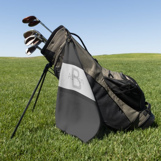 Jouw naam en monogram | Grays & Faux Silver-look Golfhanddoek (Groen)