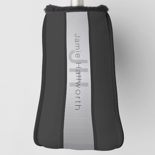 Jouw naam en monogram | Grays & Faux Silver-look Golfheadcover (Draai 90)