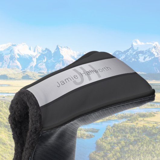 Jouw naam en monogram | Grays & Faux Silver-look Golfheadcover