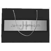 Jouw naam en monogram | Grays & Faux Silver-look Groot Cadeauzakje (Achterkant)