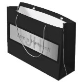 Jouw naam en monogram | Grays & Faux Silver-look Groot Cadeauzakje (Achterkant Gekanteld)