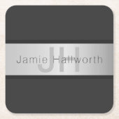 Jouw naam en monogram | Grays & Faux Silver-look Kartonnen Onderzetters (Voorkant)