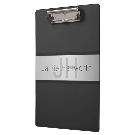 Jouw naam en monogram | Grays & Faux Silver-look Klembord (Links)