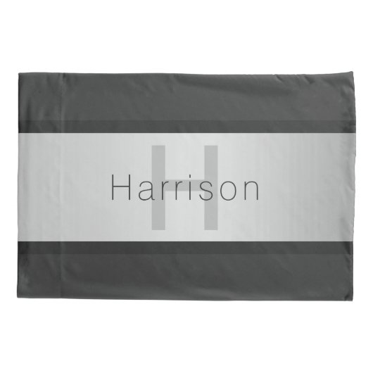 Jouw naam en monogram | Grays & Faux Silver-look Kussensloop (Achterkant-Links)