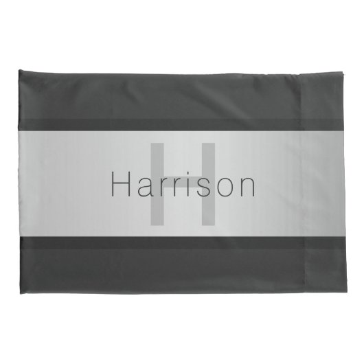 Jouw naam en monogram | Grays & Faux Silver-look Kussensloop (Achterkant-Rechts)