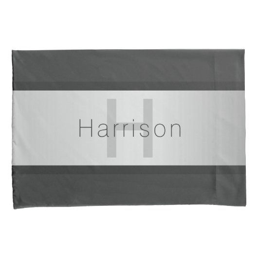 Jouw naam en monogram | Grays & Faux Silver-look Kussensloop (Voorkant-Rechts)