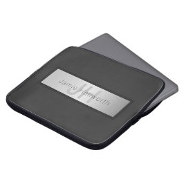 Jouw naam en monogram | Grays & Faux Silver-look Laptop Sleeve