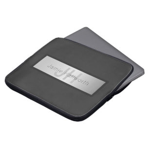 Jouw naam en monogram   Grays & Faux Silver-look Laptop Sleeve