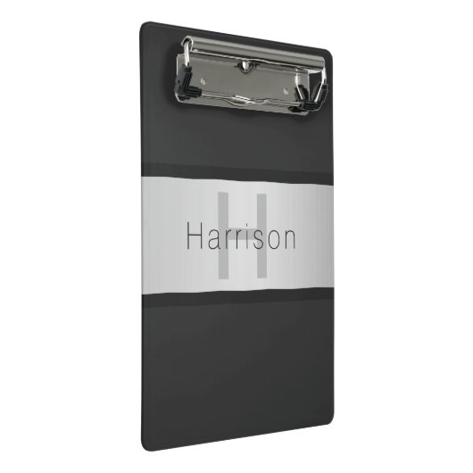 Jouw naam en monogram | Grays & Faux Silver-look Mini Klembord (Schuin)