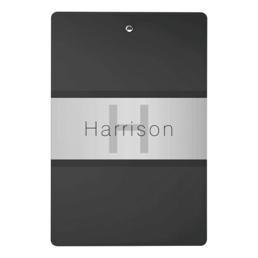 Jouw naam en monogram | Grays & Faux Silver-look Mini Klembord (Achterkant)