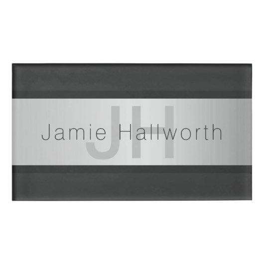 Jouw naam en monogram | Grays & Faux Silver-look Naambadge (Voorkant)