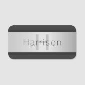 Jouw naam en monogram | Grays & Faux Silver-look Naamplaatje (Voorkant)