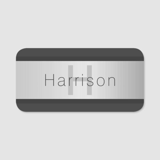 Jouw naam en monogram | Grays & Faux Silver-look Naamplaatje (Voorkant)