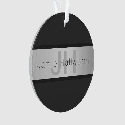 Jouw naam en monogram | Grays & Faux Silver-look Ornament (voorkant)