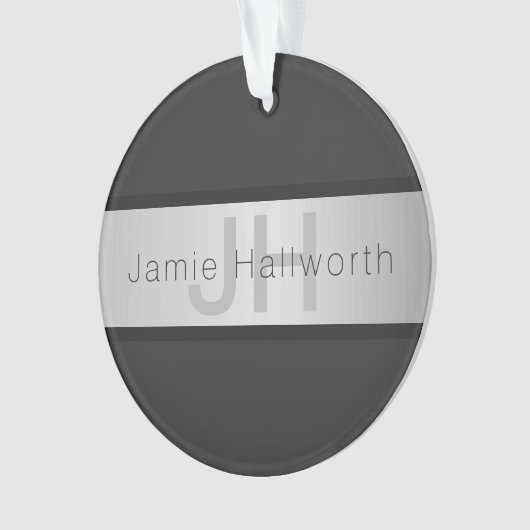 Jouw naam en monogram | Grays & Faux Silver-look Ornament (voorkant)