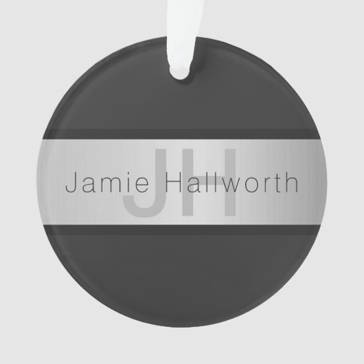 Jouw naam en monogram | Grays & Faux Silver-look Ornament (voorkant)