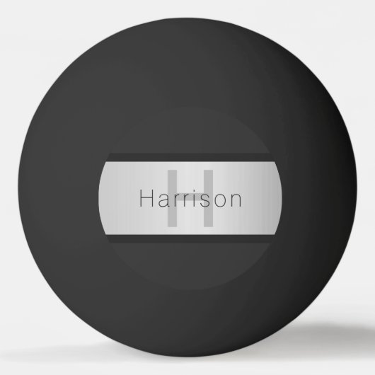 Jouw naam en monogram | Grays & Faux Silver-look Pingpongbal (Achterkant)