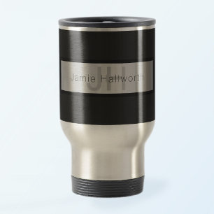 Jouw naam en monogram Grays & Faux Silver-look Reisbeker