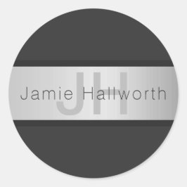Jouw naam en monogram | Grays & Faux Silver-look Ronde Sticker