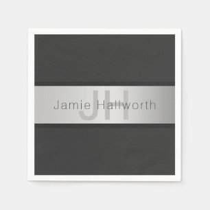 Jouw naam en monogram Grays & Faux Silver-look Servet