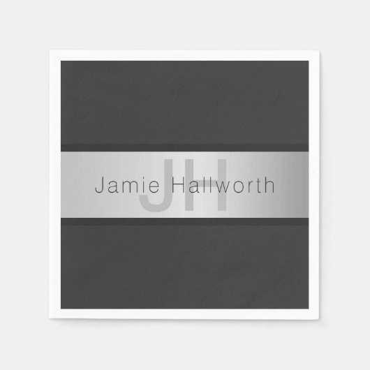 Jouw naam en monogram | Grays & Faux Silver-look Servet (Voorkant)