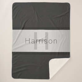 Jouw naam en monogram | Grays & Faux Silver-look Sherpa Deken