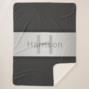 Jouw naam en monogram Grays & Faux Silver-look Sherpa Deken