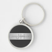 Jouw naam en monogram | Grays & Faux Silver-look Sleutelhanger (Voorkant)
