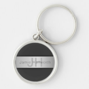 Jouw naam en monogram Grays & Faux Silver-look Sleutelhanger