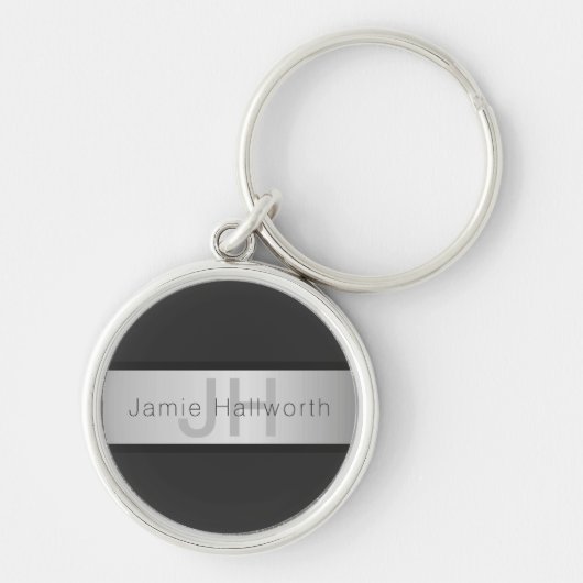 Jouw naam en monogram | Grays & Faux Silver-look Sleutelhanger (Voorkant)