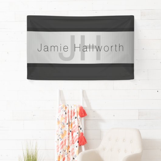 Jouw naam en monogram | Grays & Faux Silver-look Spandoek (Insitu)