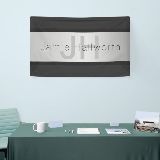 Jouw naam en monogram | Grays & Faux Silver-look Spandoek (Beurs)