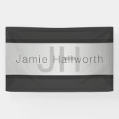 Jouw naam en monogram | Grays & Faux Silver-look Spandoek (Horizontaal)