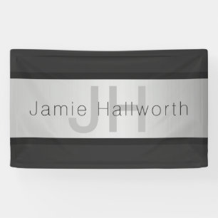 Jouw naam en monogram   Grays & Faux Silver-look Spandoek