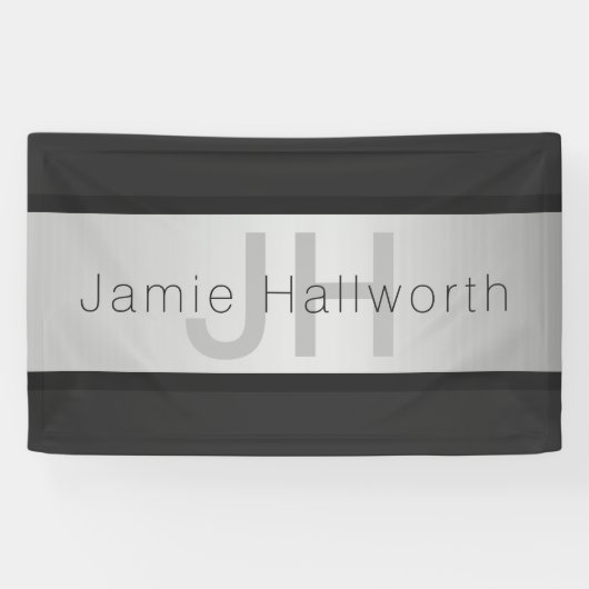 Jouw naam en monogram | Grays & Faux Silver-look Spandoek (Horizontaal)