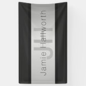 Jouw naam en monogram | Grays & Faux Silver-look Spandoek (Verticaal)
