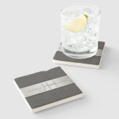 Jouw naam en monogram | Grays & Faux Silver-look Stenen Onderzetter (Zijkant)