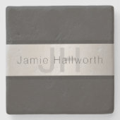 Jouw naam en monogram | Grays & Faux Silver-look Stenen Onderzetter (Voorkant)