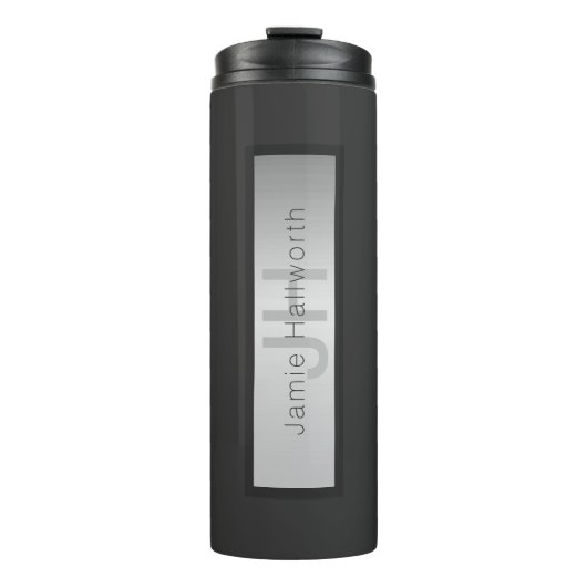 Jouw naam en monogram | Grays & Faux Silver-look Thermosbeker (Voorkant)
