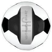 Jouw naam en monogram | Grays & Faux Silver-look Voetbal (Gedraaid)