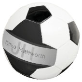 Jouw naam en monogram | Grays & Faux Silver-look Voetbal (Drie kwart)