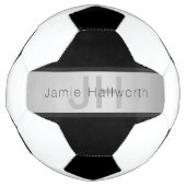 Jouw naam en monogram | Grays & Faux Silver-look Voetbal (Voorkant)