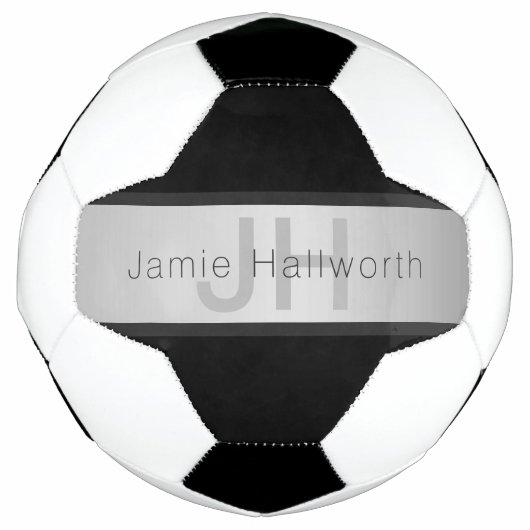 Jouw naam en monogram | Grays & Faux Silver-look Voetbal (Voorkant)