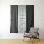 Jouw naam en monogram | Grays & Faux Silver-look Wandkleed (In situ)