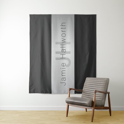 Jouw naam en monogram | Grays & Faux Silver-look Wandkleed (In situ)