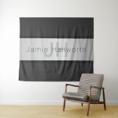 Jouw naam en monogram | Grays & Faux Silver-look Wandkleed (In Situ (horizontaal))