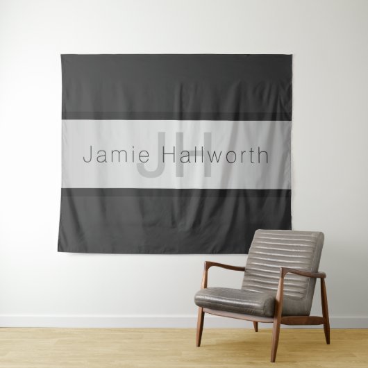 Jouw naam en monogram | Grays & Faux Silver-look Wandkleed (In Situ (horizontaal))