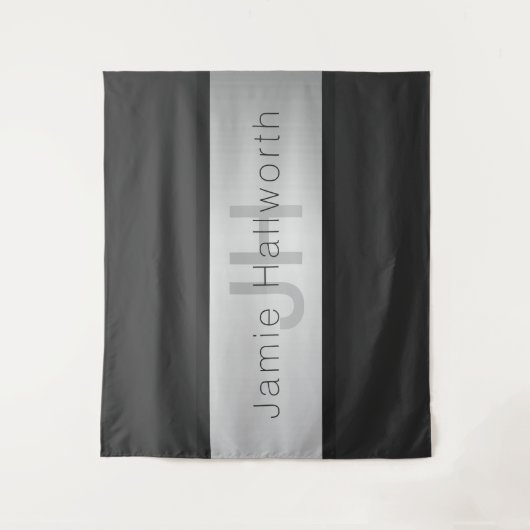 Jouw naam en monogram | Grays & Faux Silver-look Wandkleed (Voorkant)