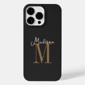 Jouw naam en Monogram op Vlak Zwart iPhone Hoesje (Achterkant)